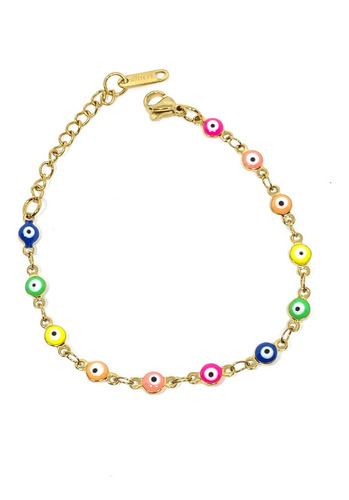 Pulsera Ojito 4mm Multicolor Neon 2  Acero Inoxidable Dorado