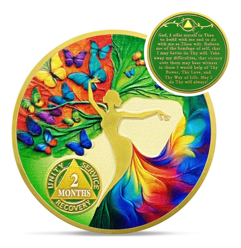 Moneda De Sobriedad Dos Meses Árbol De La Vida Colorido