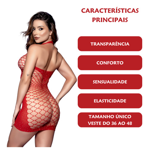Lingerie Sexy Vestido Sensual C/ Strass E Costas Arrastão
