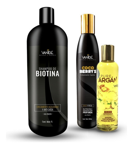 1 Shampoo De Biotina + 1 Cocoberrys + Oleo Pure Argan Vanide