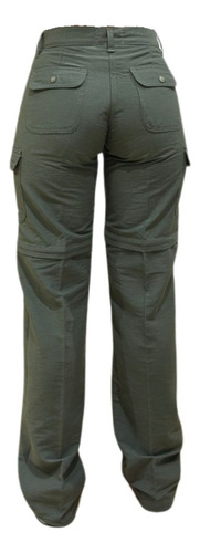 Pantalon Cargo Desmontable Dama Trekking - Gaucho Verde Musgo 42