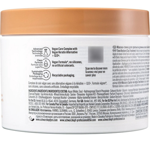 Máscara Time Restore Clay Q10+ Bc Clean Schwarzkopf 500ml