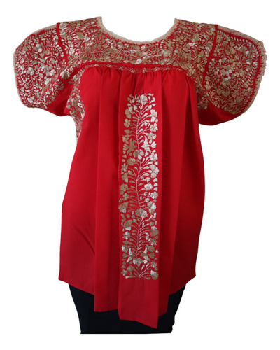 Blusa Bordada A Mano San Antonino Rojo Con Dorado Ut