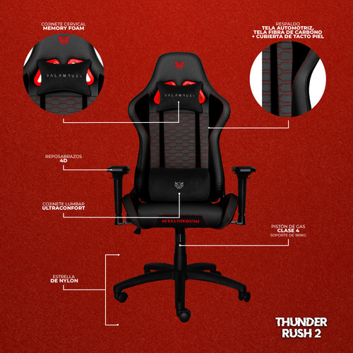 Silla de escritorio Balam Rush Thunder Rush V2 gamer ergonómica negra y roja