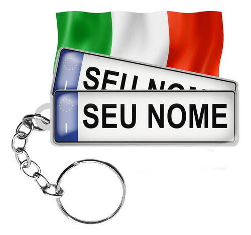 Chaveiro Placa Carro Europa Personalizado Com Nome 2 Lados Cor Azul