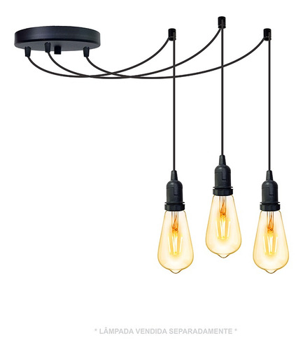 Imagem 1 de 6 de Lustre Aranha Com 3 Pendentes De 2m + Soquetes + Lampadas