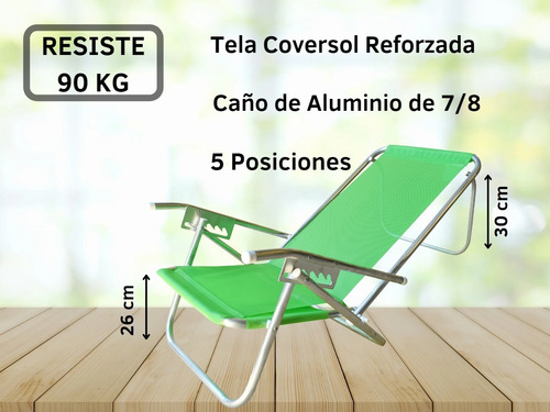 Imagen 5 de 8 de Reposera Aluminio 5 Pos. Coversol Kit X4- Disentino®