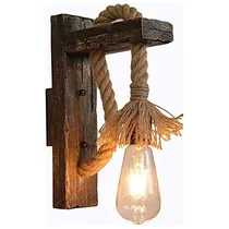 Comprar Aplique Rustico Lampara De Pared Retro De Madera Y Cañamo