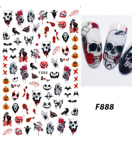 - Calcomanía Adhesiva Para Uñas, Calavera De Halloween