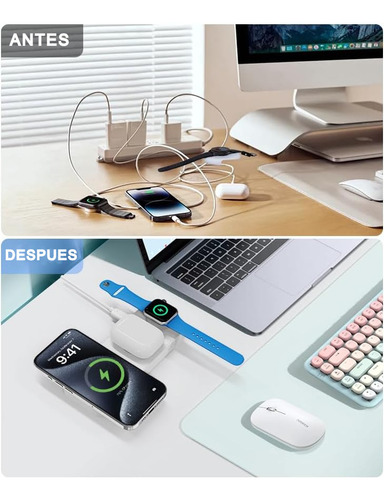 Cargador Inalambrico Portátil Estacion 3 En 1 Para Apple Blanco