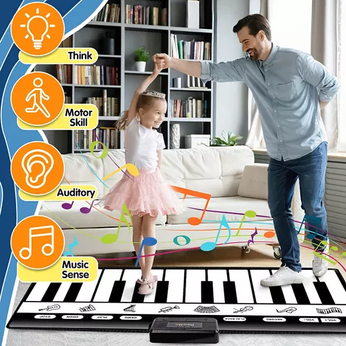 Tapete de piano, jogo de 24 teclas + registro + reprodução + modo de  demonstração Piano para crianças Teclado de dança Tapete de pista ajustável  Vol teclado presente para meninos e meninas(balck) 