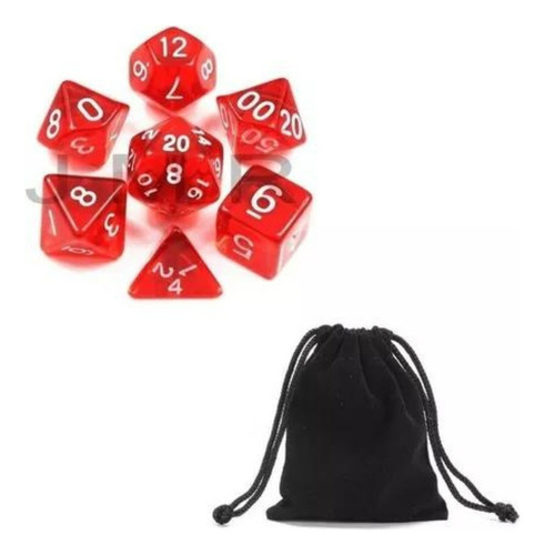 Dados Para Rpg Com Sete - Vermelho Translucido C/n° Branco