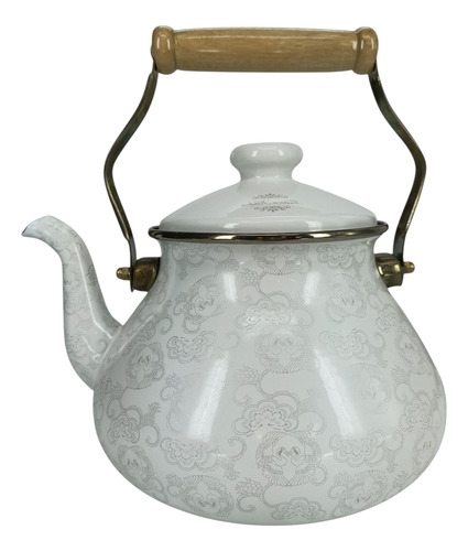 Pava Enlozada Tetera Francesa Decorada Eurokitchen 3 Lts Blanco Decorado