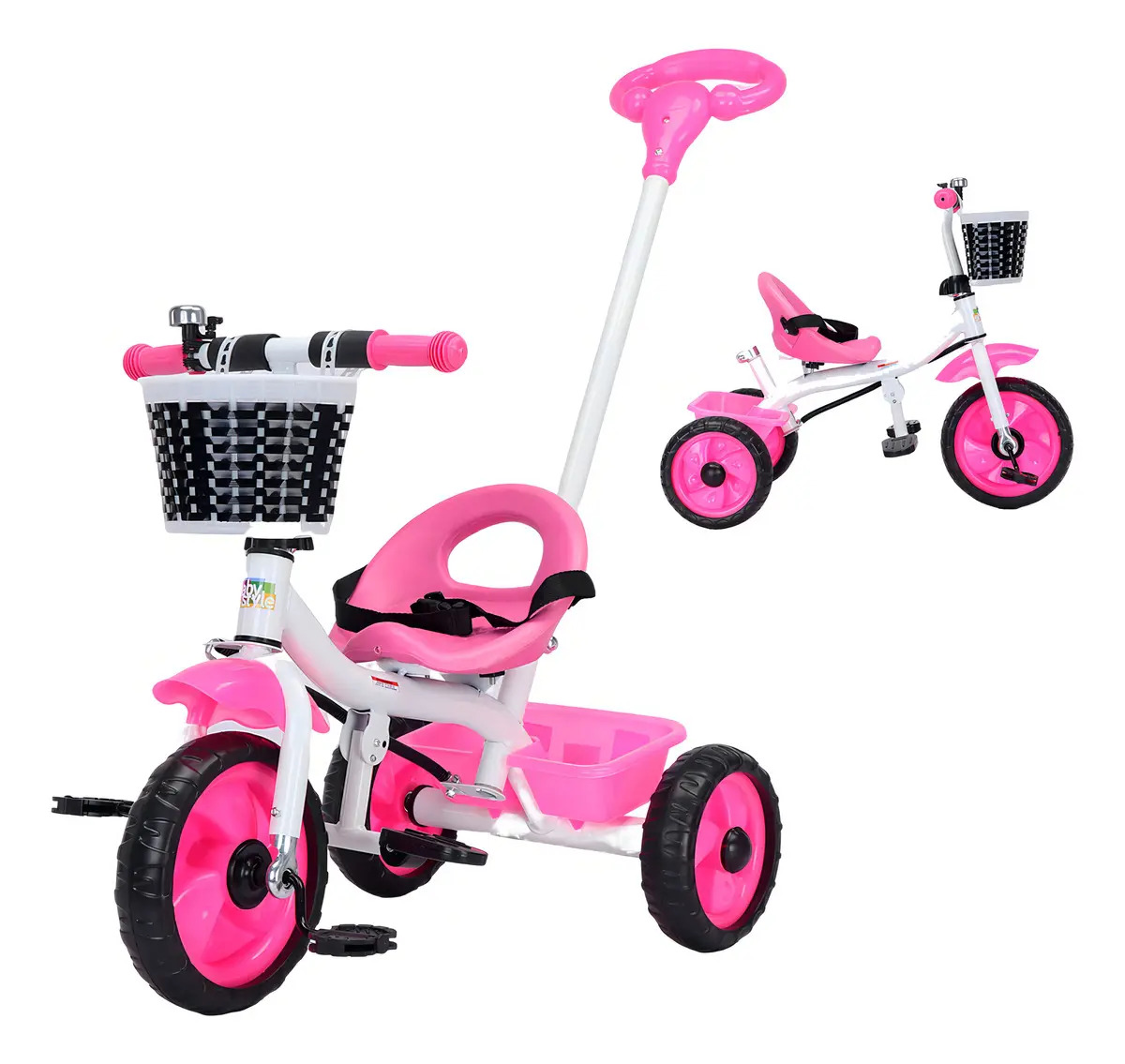 Triciclo Infantil Passeio Com Empurrador Removível 3 Rodas Cor Rosa