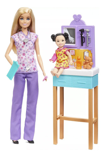 Muñeca Barbie Doctora Pediatra Profesiones Uniforme Morada