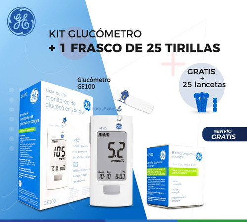 Kit Glucómetro Medidor De Azúcar 25 Tirillas + 25 Lancetas Color Blanco