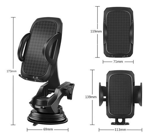 Portacelulares Auto Soporte Para Celular Coche Con Ventosa Color Negro