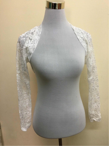 Bolero Tipo Mangas Largas De Encaje Blanco Novia