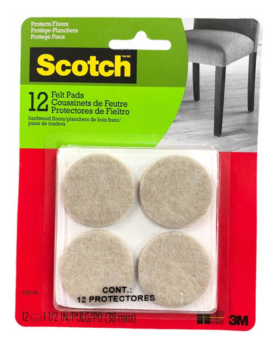 Kit 12x Protectores Fieltro 38mm Scotch Para Pisos De Madera