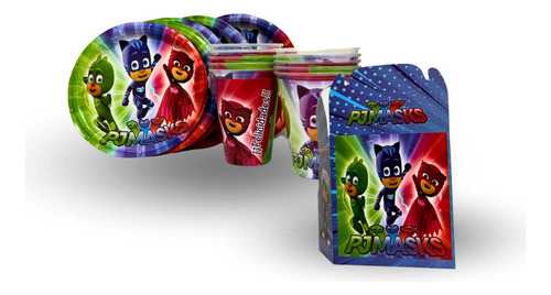 Kit Platos, Vasos, Dulceros 40 Invitados Personajes Pj Masks