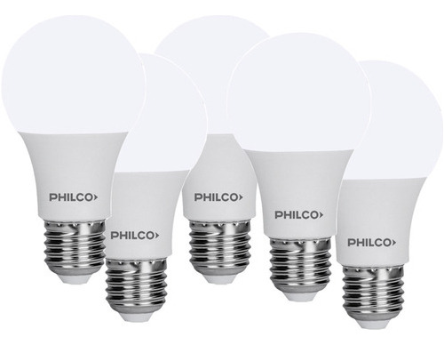 Pack 5 Lampara Led 9w Philco Luz Calida 60w E27 Pintumm