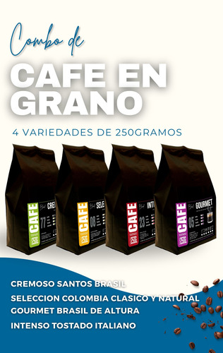 Café Puro Tostado Sin Azucar En Grano 1 Kg 4 Variedades