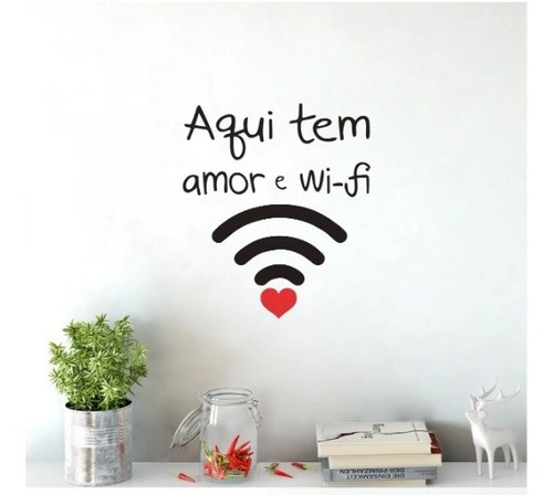 Adesivo De Parede E Porta Decorativo Aqui Tem Amor E Wi-fi