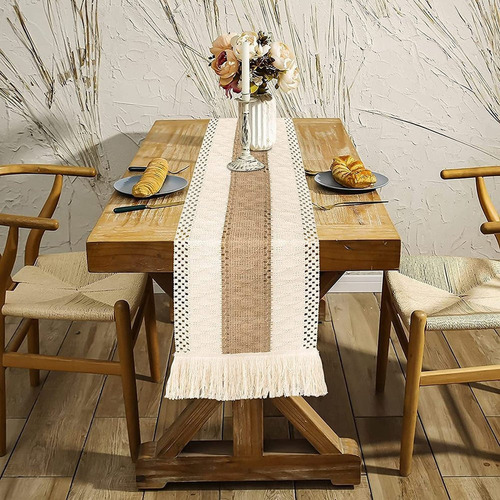 Camino De Mesa Boho Farmhouse, Borde Cosido, Hecho A Mano, C