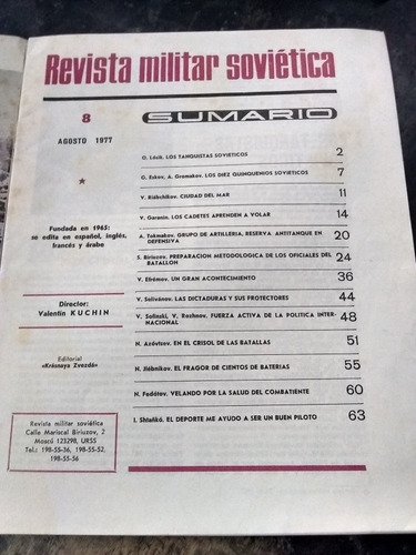 Revista Militar Sovietica. N*8. Agosto 1977. (Usado)