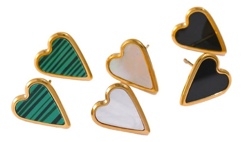 Aros Zarcillos Corazón Negro Acero Inoxidable Bañado En Oro