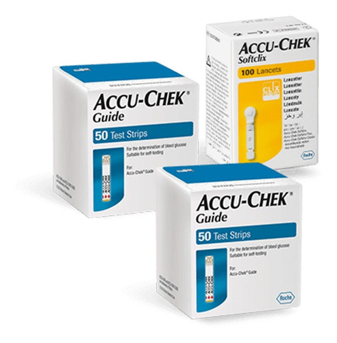 Kit De 100 Tiras Reactivas Accu-chek Guide Con 100 Lancetas