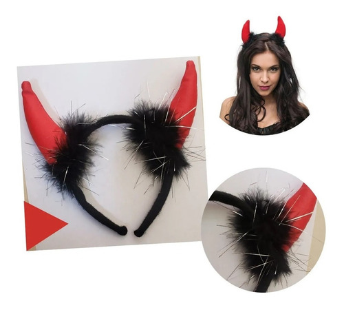 Cachos Cuernos De Diabla Diadema Halloween Disfraz De Mujer