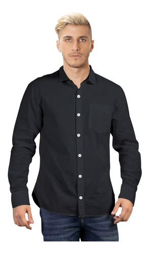 Imagen 1 de 8 de Camisa Manga Larga Lisa Hombre Variedad Colores Con Bolsillo