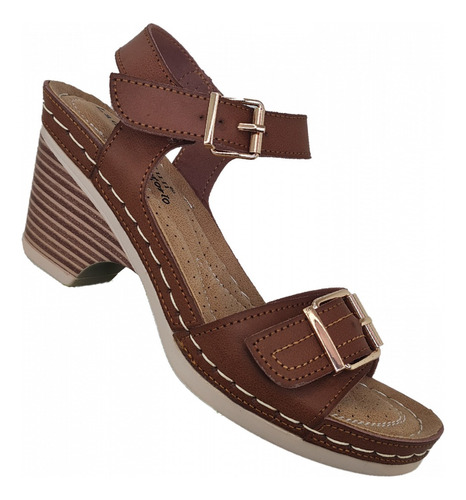 Sandalias Mujer Comodas Con Tacon Verano Café 3077