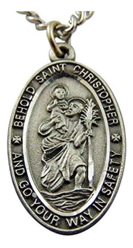 Medalla De Peltre De San Cristóbal En Una Cadena De Acero En