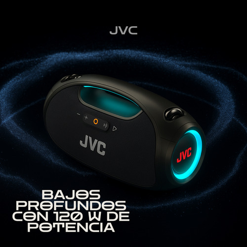 Bocina Portátil Bluetooth JVC Con Luces Led Resistente Al Agua Con Tecnología IPX 6 (Negro)