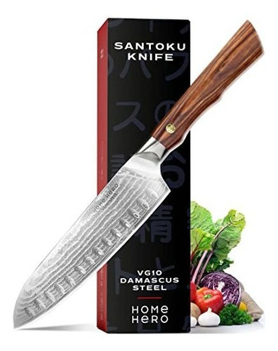 Cuchillo Santoku Chef Japonés Acero Damasco 18 Cm Afilado