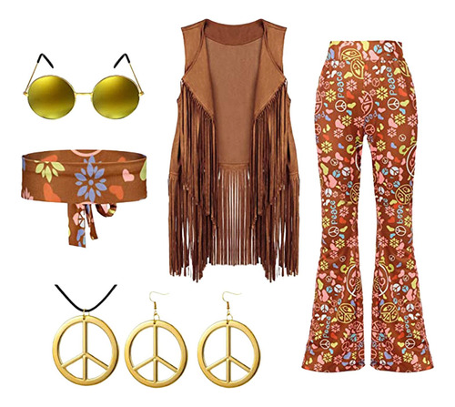 Conjunto De Disfraz Hippie Para Mujer, Accesorios Para Disfr