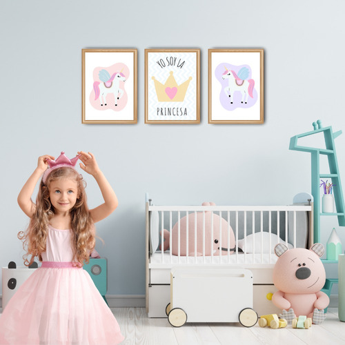 Cuadro Decoración Infantil Princesa Unicornio Corona Niña 