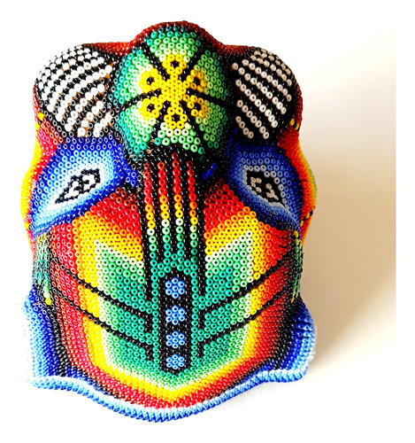 Cabeza De Jaguar De Arte Huichol Calidad De Exportación 