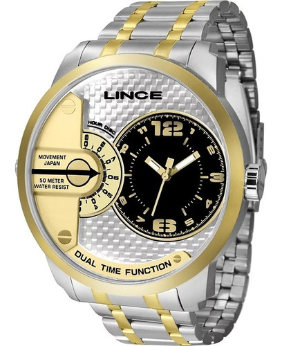 Relógio Lince Masculino Prata Com Dourado Mostrador Moderno