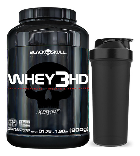 Whey 3hd 900g + Shaker - Black Skull Sabor Chocolate