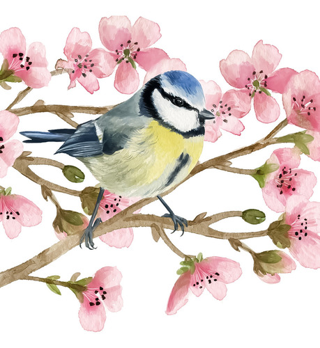 Guardanapo Para Decoupage 33x33 Flores Cerejeira Pássaro C/2