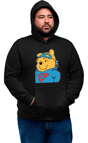 Sudadera Xxl Unisex Negra De Super Winnie De Pooh Con Capuch