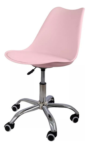 Silla De Oficina Acolchonada Eames Tulip Con Ruedas Cómoda Rosa Piel Sintética