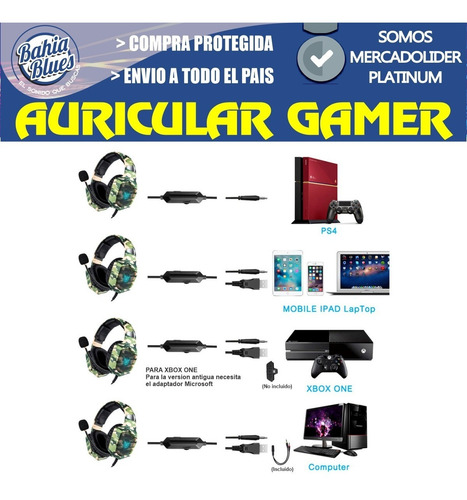 Auricular Gamer Pc Ps4 Xbox Gaming Con Microfono Led