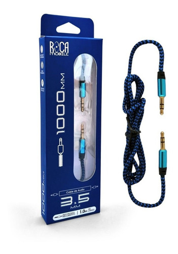 Imagen 1 de 5 de Cable De Audio Auxiliar Roca Tejido Jack 3.5mm 1m Everest