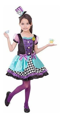 Purple Girls Lad Hatter Costume Child Kids Halloween Fi...