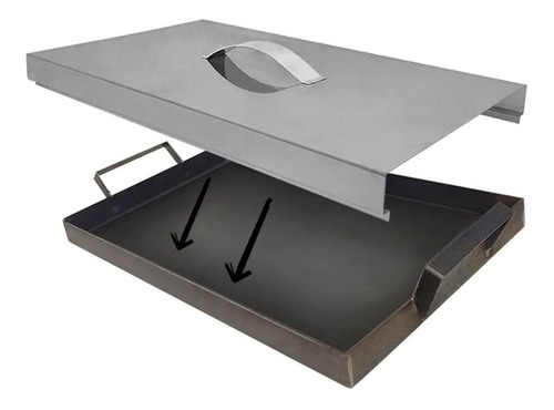 Imagen 5 de 10 de Kit Plancha Rustica 44cm 2 Hornallas + Tapa + Espatula Feroz
