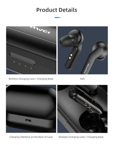 Fone Bluetooth 5.0 Awei T10c Tws Base Recarregadora Original